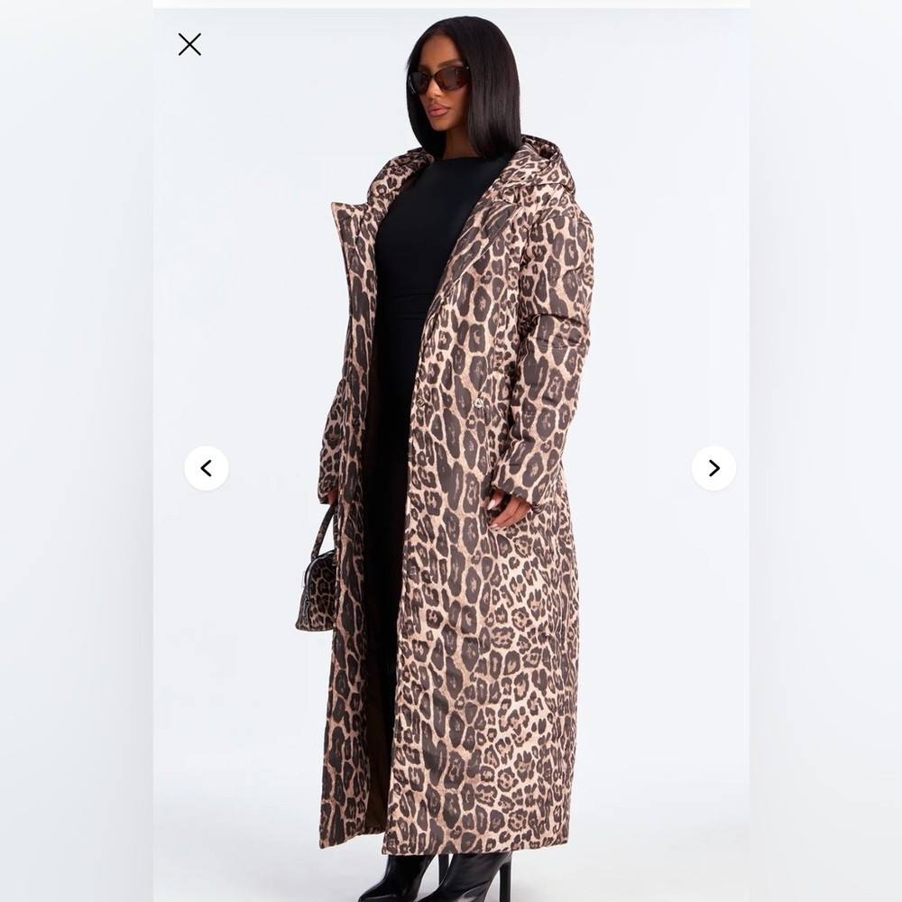 Fashion nova Leopard Print Hooded puffer Long jacket